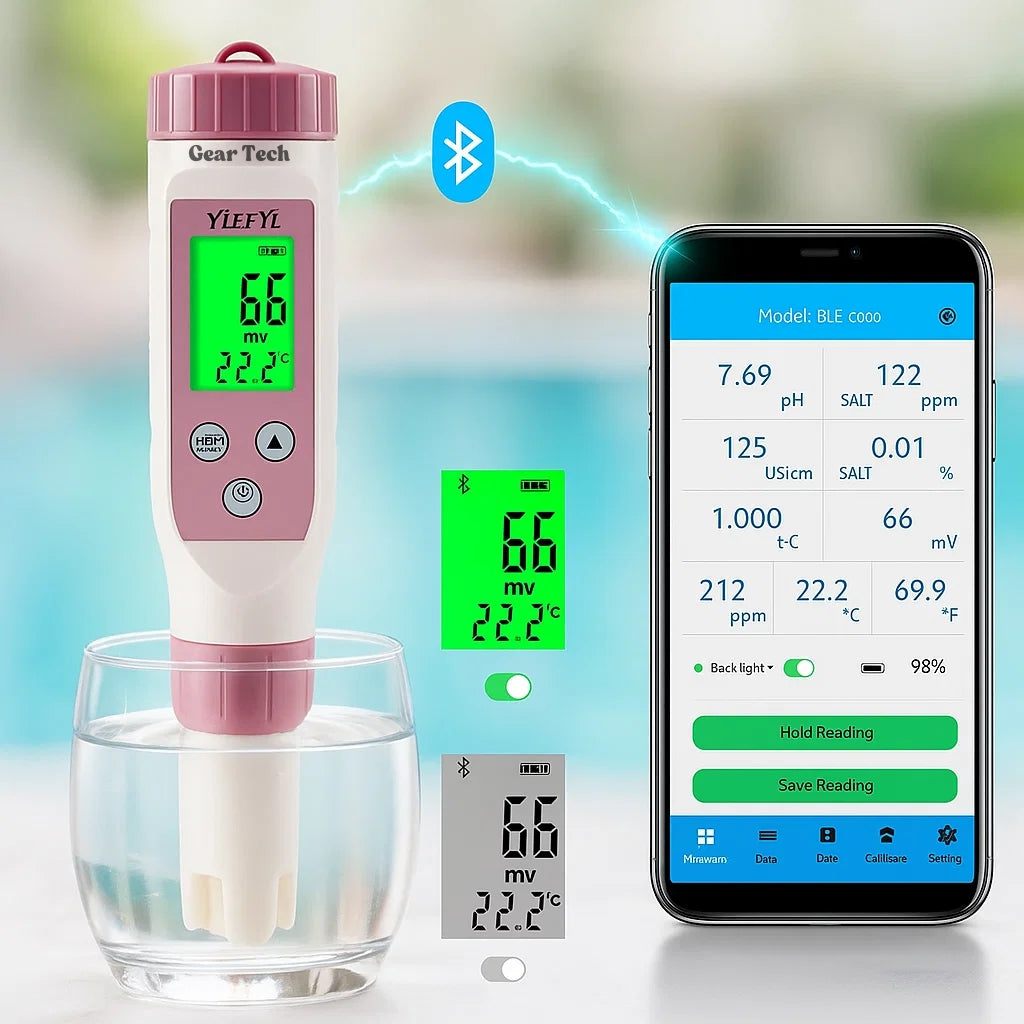 AquaSense Testeur de piscine numérique 7 paramètres pour pH et chlore