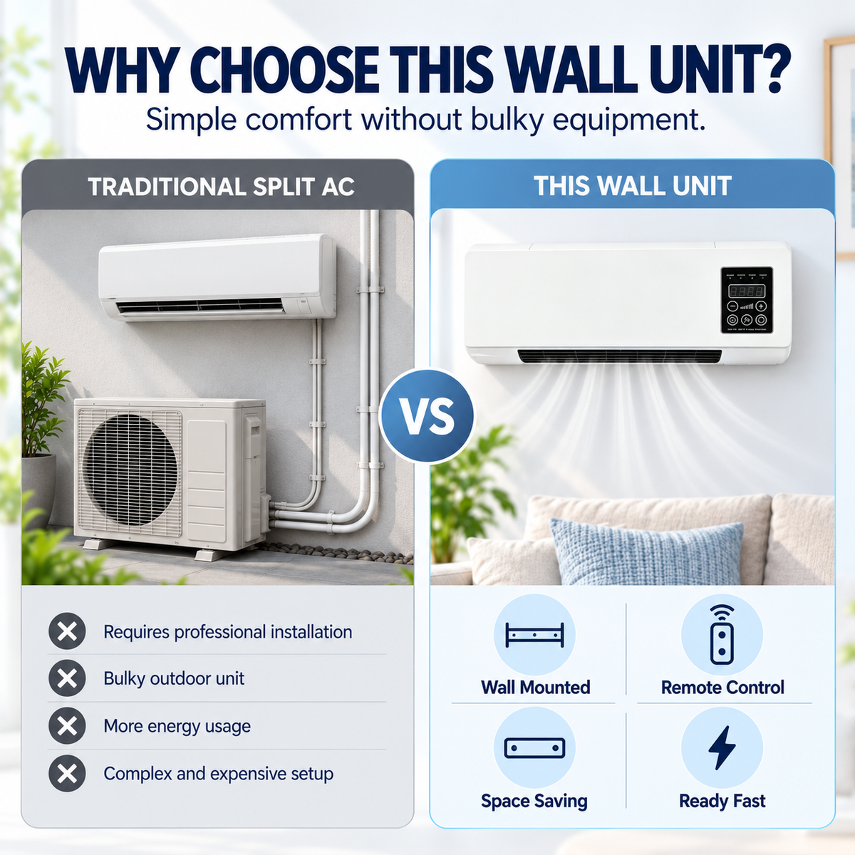 Wandairco & Chauffage 2-en-1 – Climatisation Murale avec Télécommande