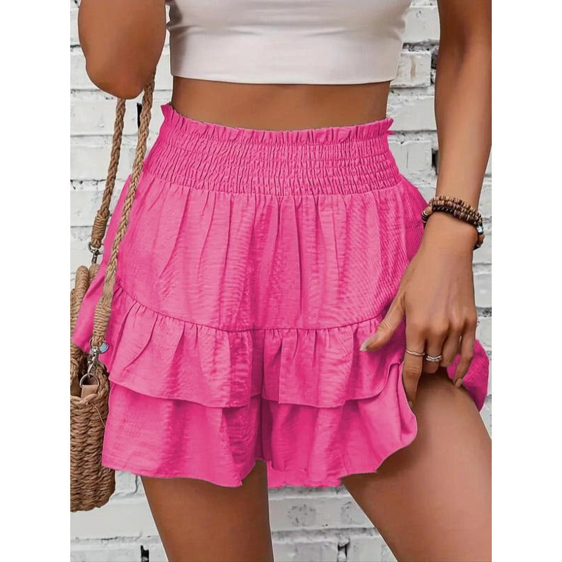 Shorts à volants smockés taille haute – Bas de lounge léger à double couche