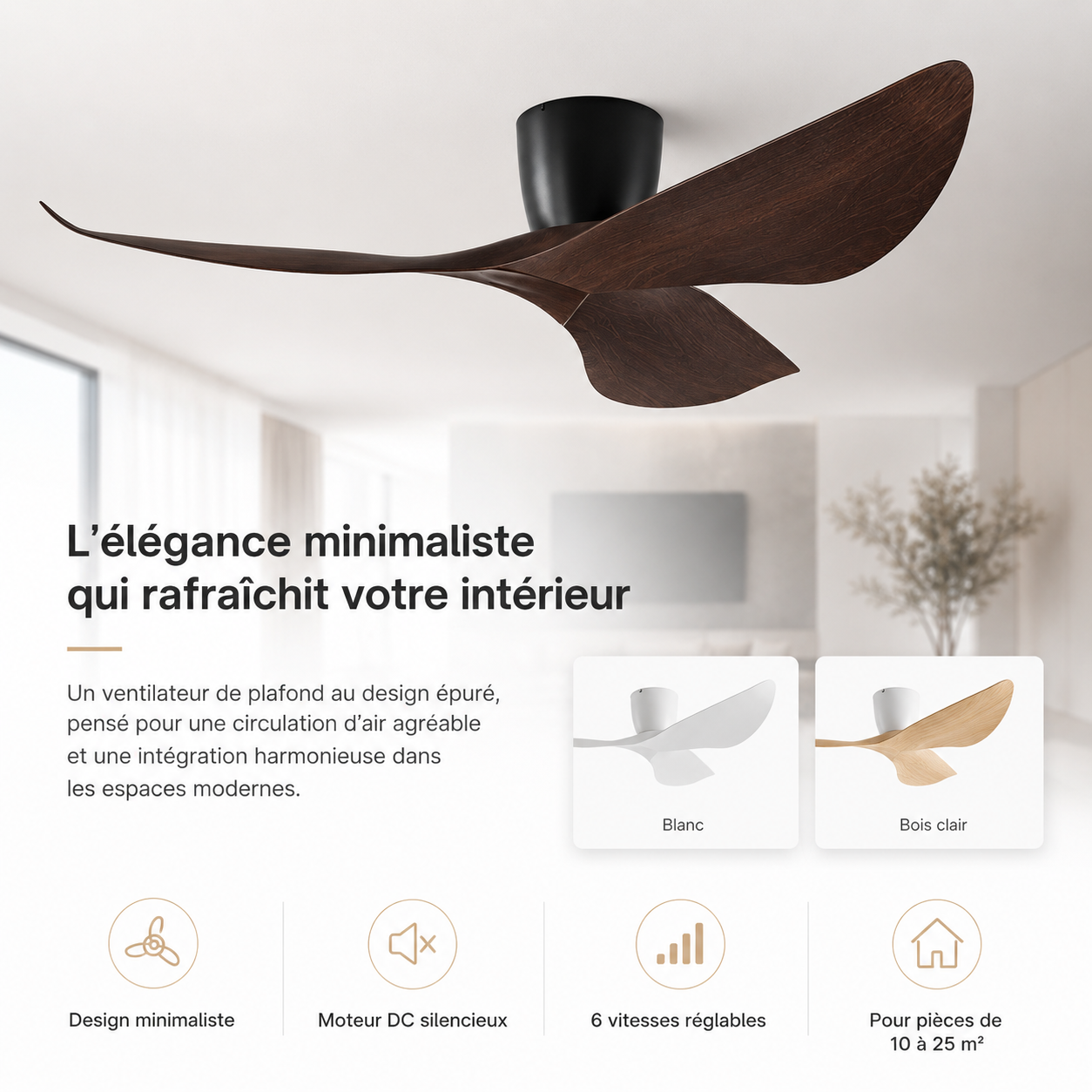 Nelvarn – Ventilateur de Plafond Minimaliste avec Lames