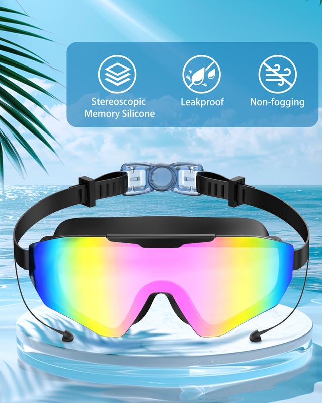 Lunettes de Natation Panoramiques Anti-Buée avec Bouchons d'Oreilles & Clip Nasal
