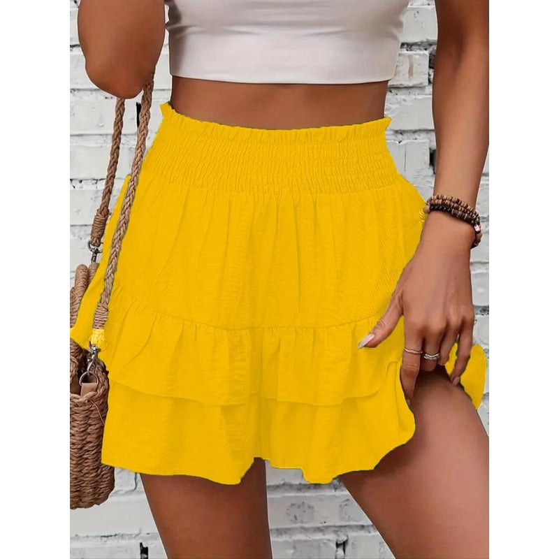 Shorts à volants smockés taille haute – Bas de lounge léger à double couche