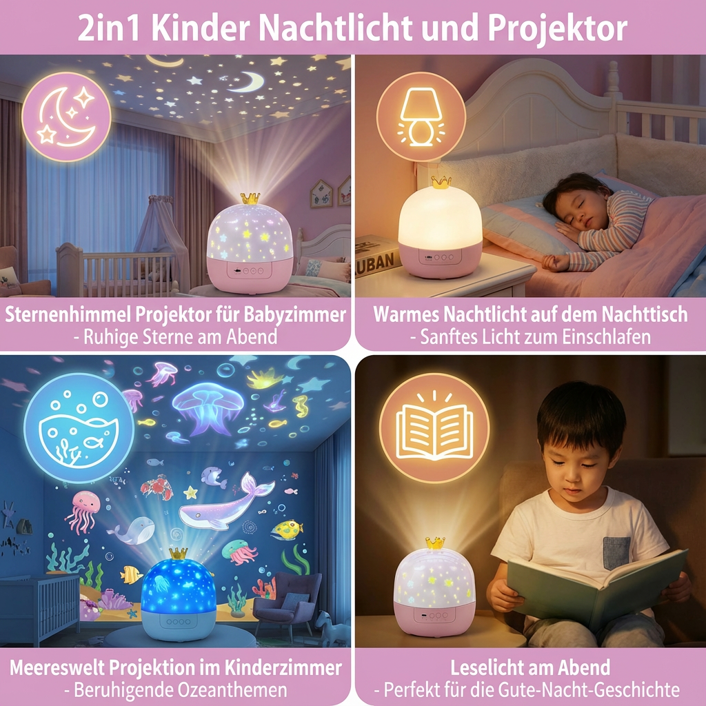 Lampe de nuit et projecteur 2-en-1 pour enfants
