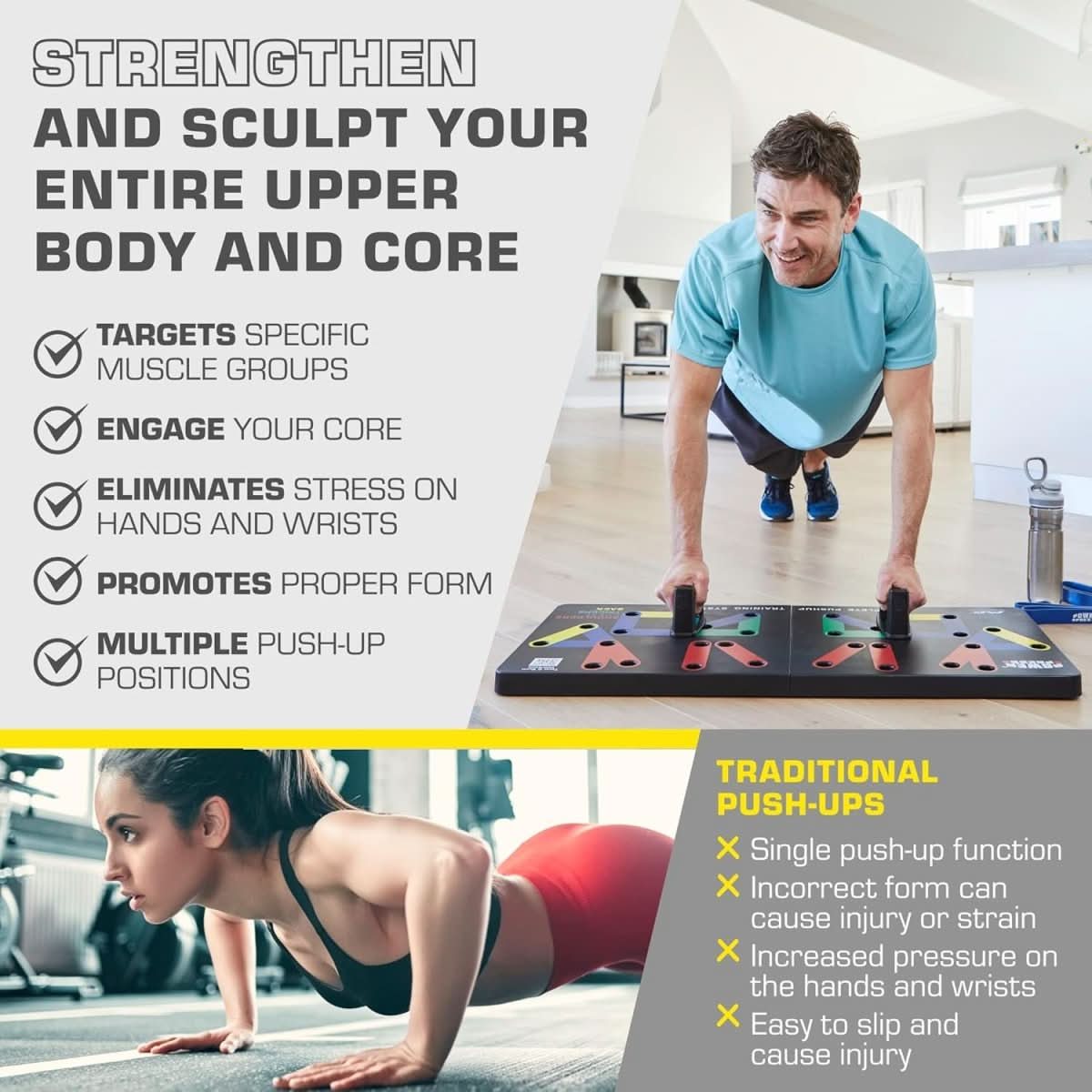 Gym à domicile multi-positions 30-en-1 avec planche de pompes pliable