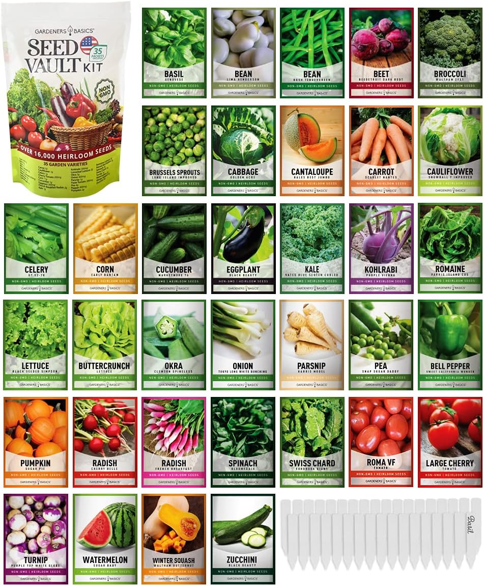 Kit de Coffre de Semences de 35 Variétés – Semences Héritage Non-OGM pour le Jardinage à Domicile et la Préparation aux Urgences