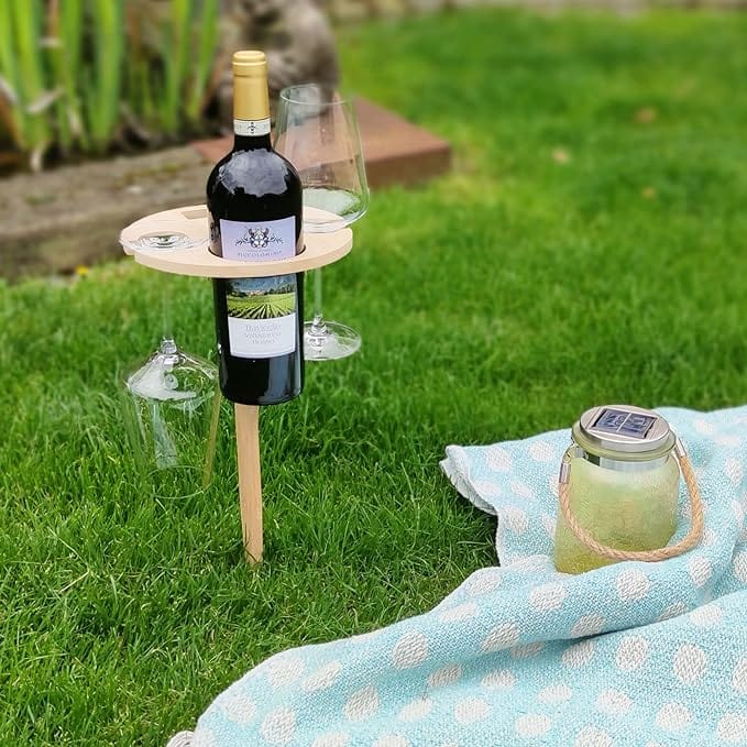 Table de pique-nique pliante en bois avec support à vin | Table de plein air portable pour 2 personnes | Camping & Plage Pique-nique & Voyage