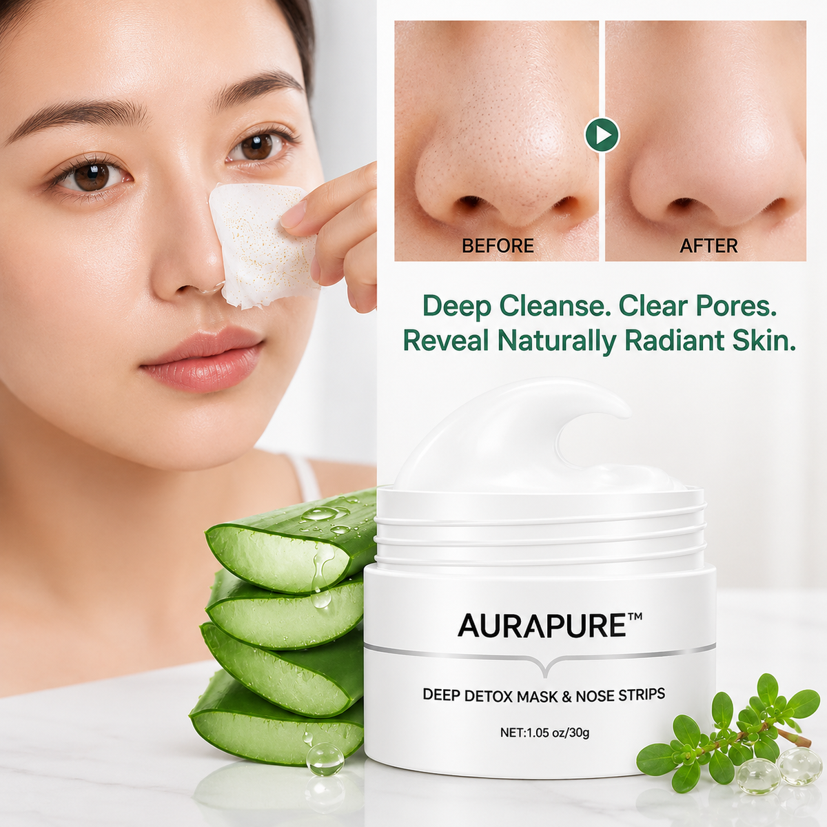 Masque Détox Profond AuraPure™ & Bandes Nasales — Déverrouillez une Peau Radieuse et Douce comme de la Soie que Vous ne Pouvez Pas Résister à Toucher