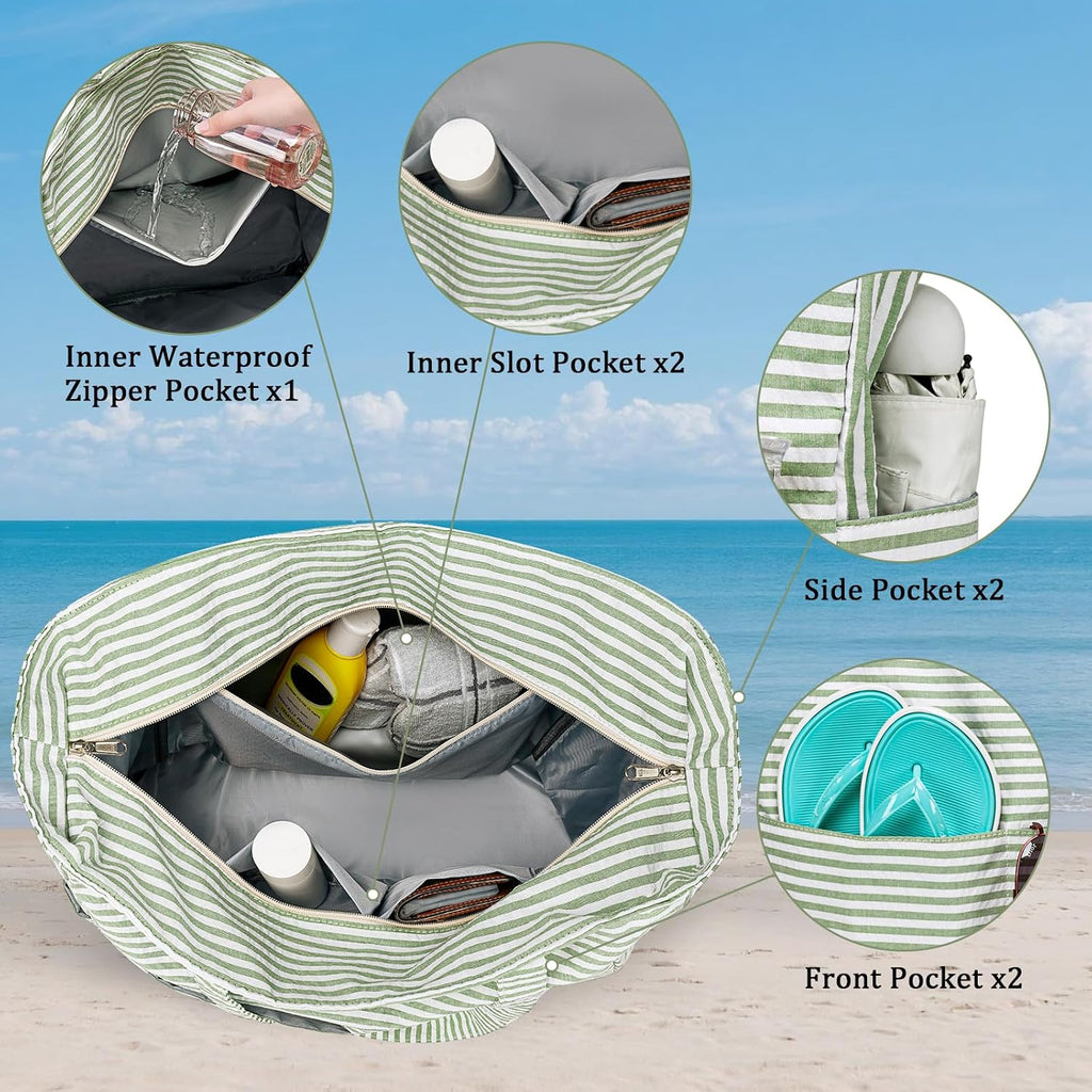 Collection Côtière | Grand Sac de Plage Imperméable avec Fermeture Éclair et Poche Humide | Polyvalent pour Voyage, Salle de Sport et Courses
