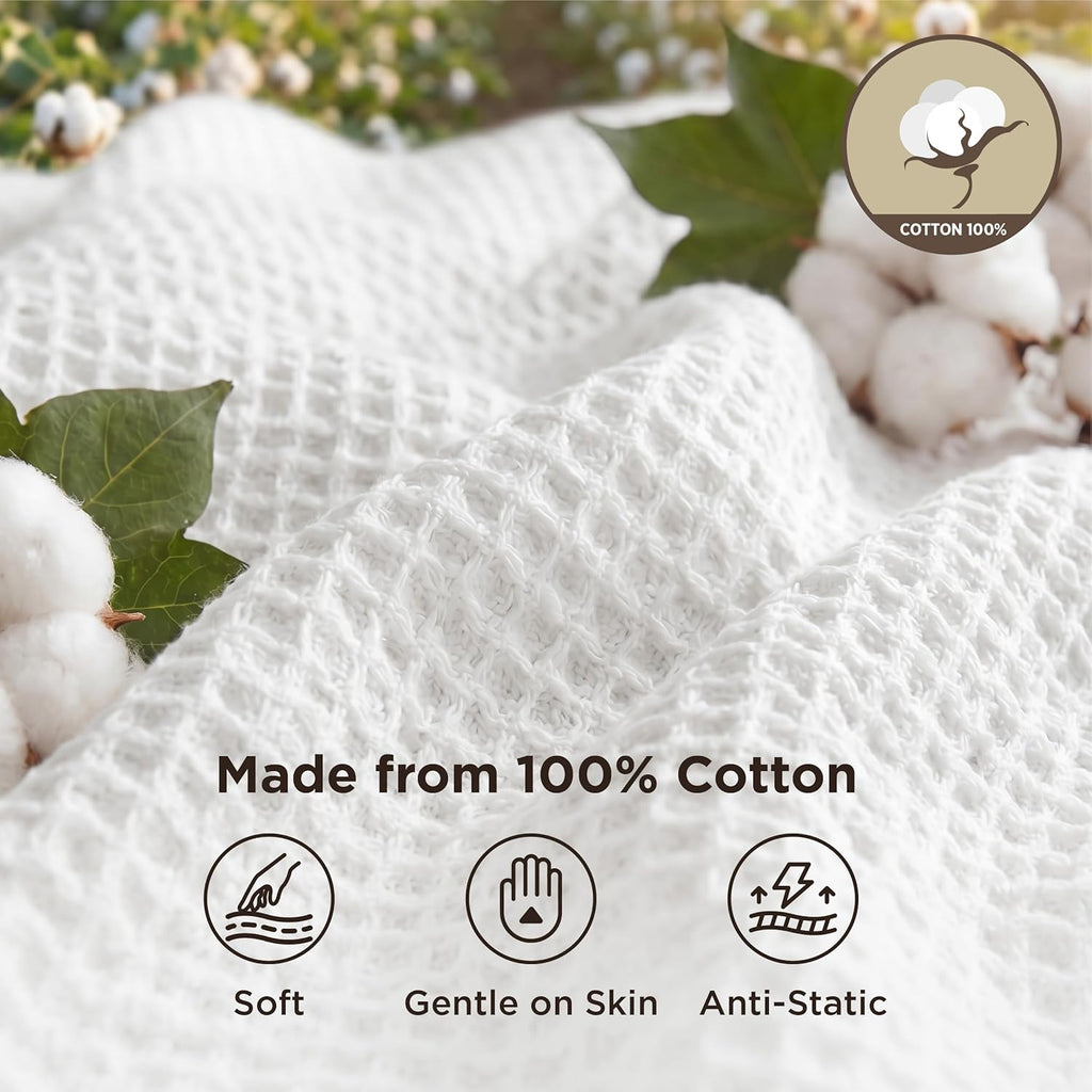 Havre Douillet | Couverture Queen 100% Coton avec Tissage Waffle Rafraîchissant | Douce et Respirante pour le Confort d'Été
