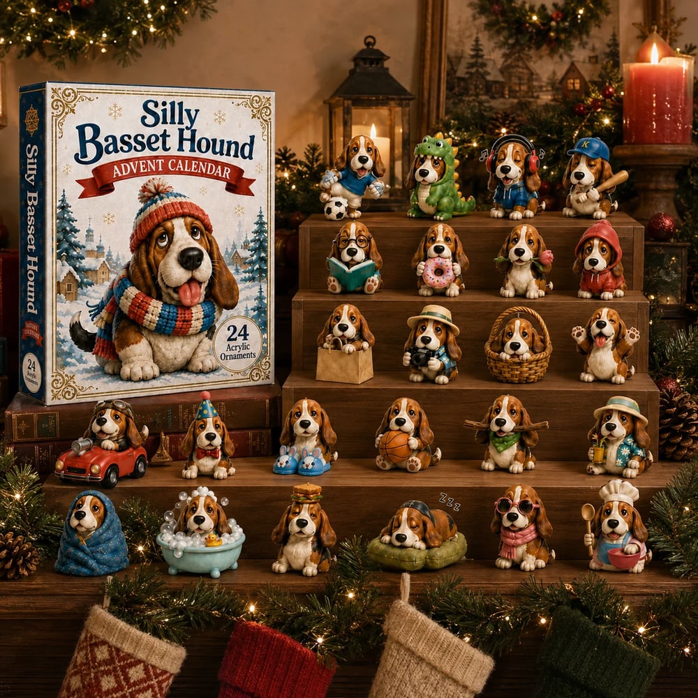 🔥🎁Calendrier de l'Avent Basset Hound Idiot 2026 - Compte à rebours festif de 24 jours