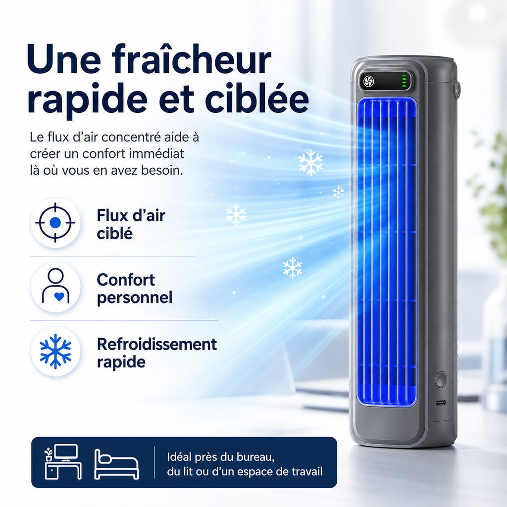 AirWave – Climatiseur Portable Rechargeable avec 12 Heures d'Autonomie