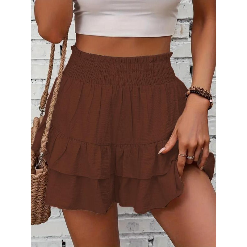 Shorts à volants smockés taille haute – Bas de lounge léger à double couche