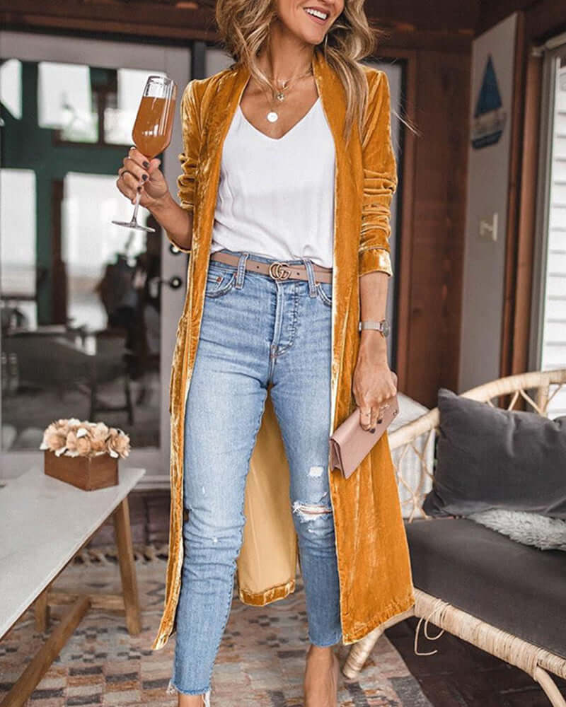 Cardigan Long Duster en Velours pour Femmes