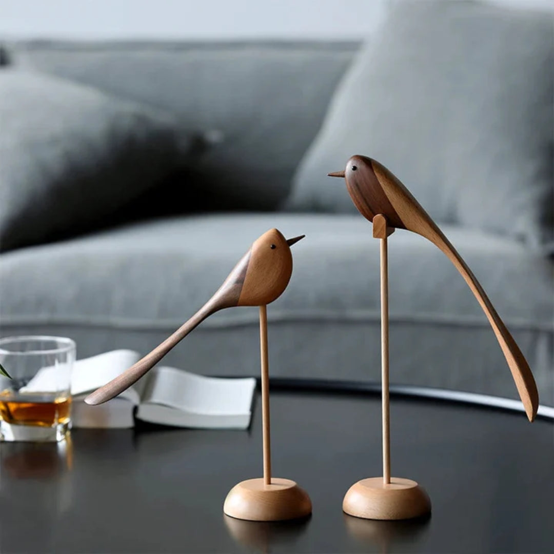 Woodora - Sculptures en Bois d'Oiseaux Scandinaves (2 Pièces)