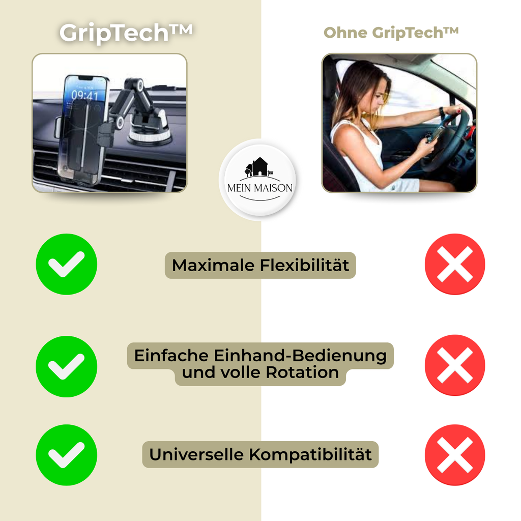 Support de téléphone Auto GripTech | Forte adhérence de ventouse | Rotation à 360° | Utilisation à une main
