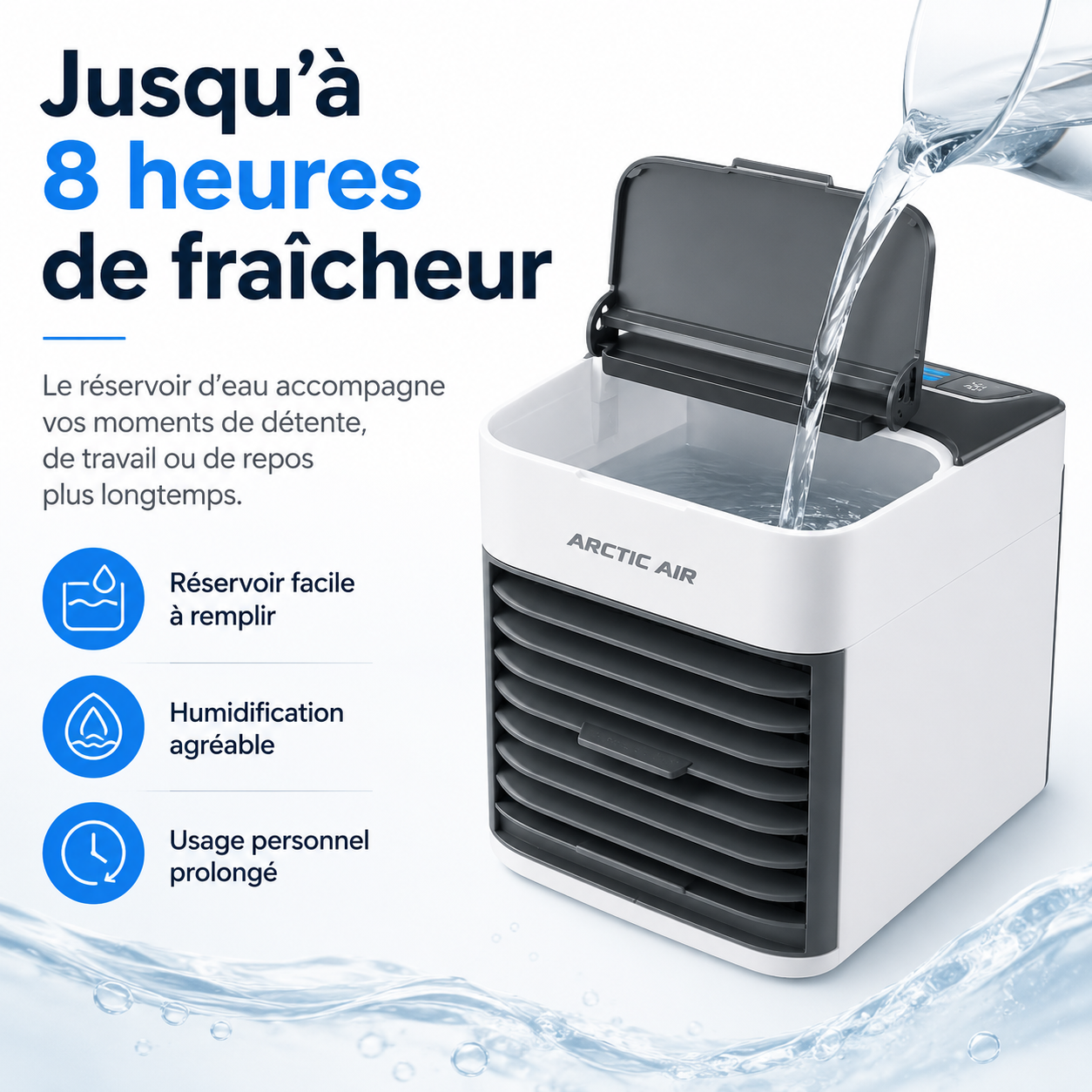 Refroidisseur d'air 3-en-1 avec ventilateur, humidificateur et purificateur d'air – Portable, silencieux et avec lampe de nuit LED