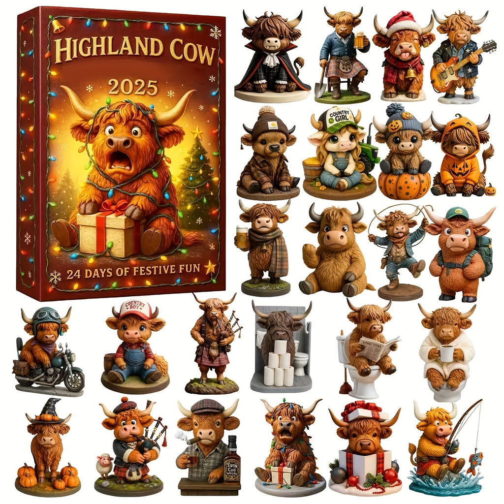 HighlandJoy | Calendrier de l'Avent 3D Vache des Highlands 2025 Expérience de Noël Unique 24 Figurines