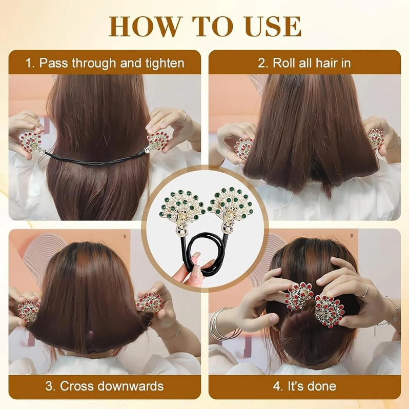 Barrette à Cheveux en Forme de Feuille de Cristal｜Élastique à Queue de Cheval Inspiré du Vintage