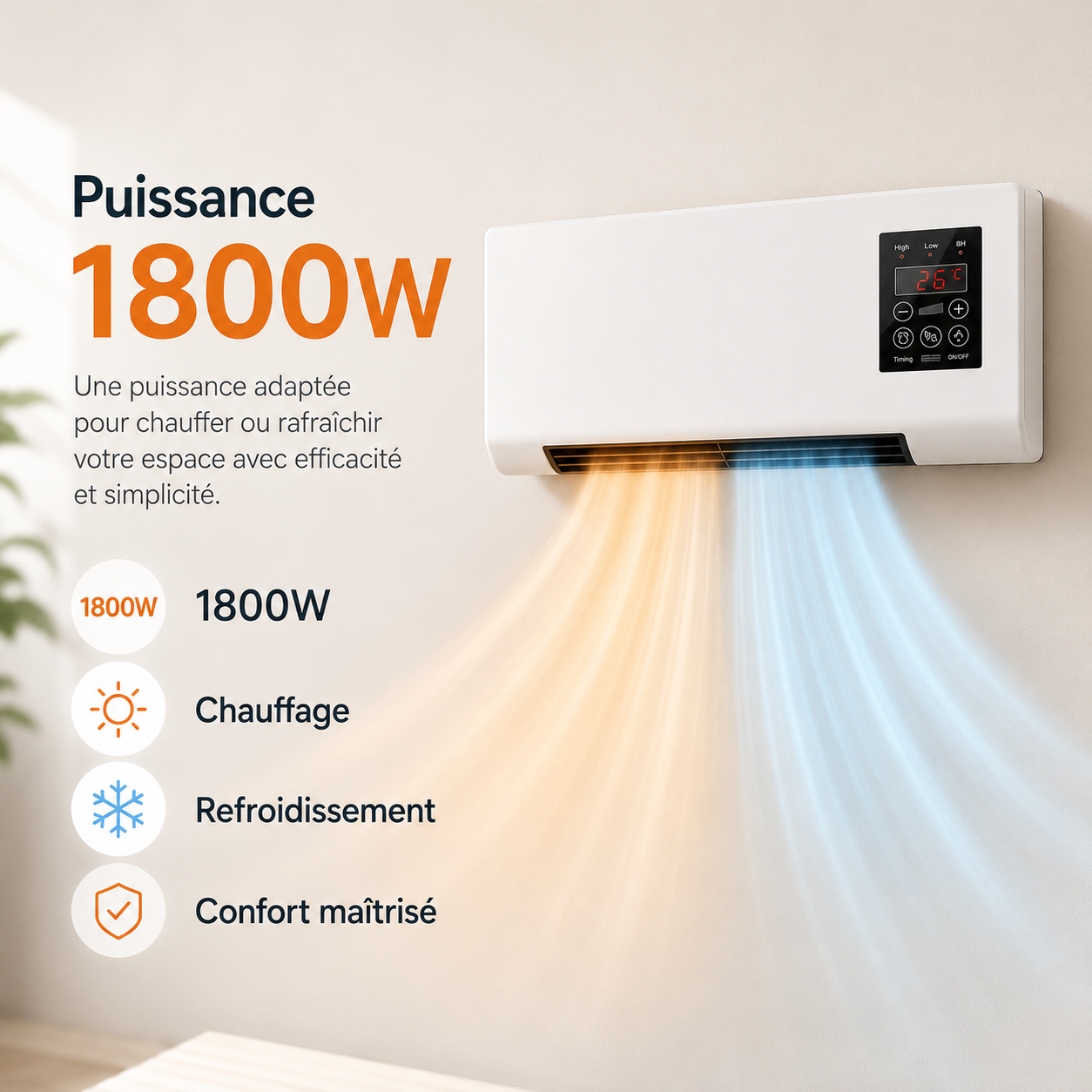 Climatisation | Chauffage et Refroidissement | Monté au Mur avec Télécommande