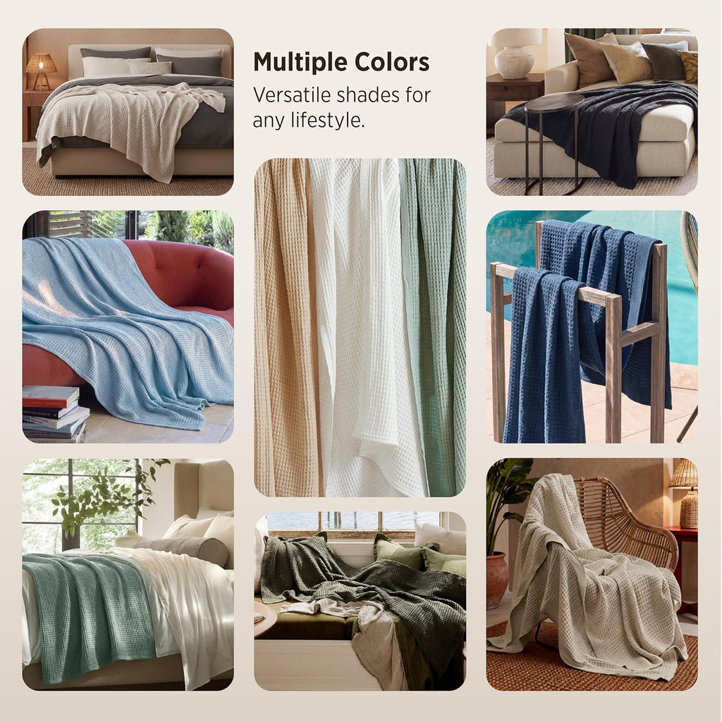 Havre Douillet | Couverture Queen 100% Coton avec Tissage Waffle Rafraîchissant | Douce et Respirante pour le Confort d'Été