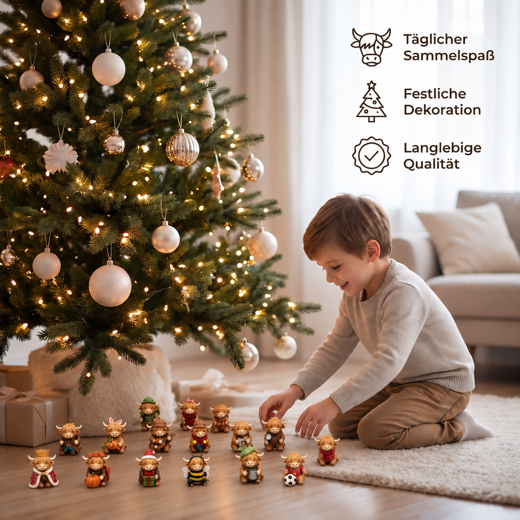 Calendrier de l'Avent de 24 jours avec des Highlands en tant que figurines miniatures à collectionner