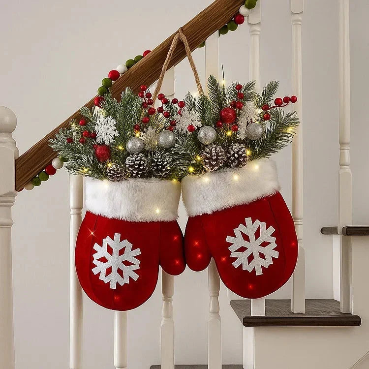 Couronne de Noël en forme de moufles – 120 LED avec fonction minuterie