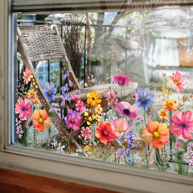 ✨DERNIER JOUR : 70 % DE RÉDUCTION ! - 💐 Autocollant de fenêtre avec bouquet floral coloré 🖼️ (Amovible sans laisser de traces)
