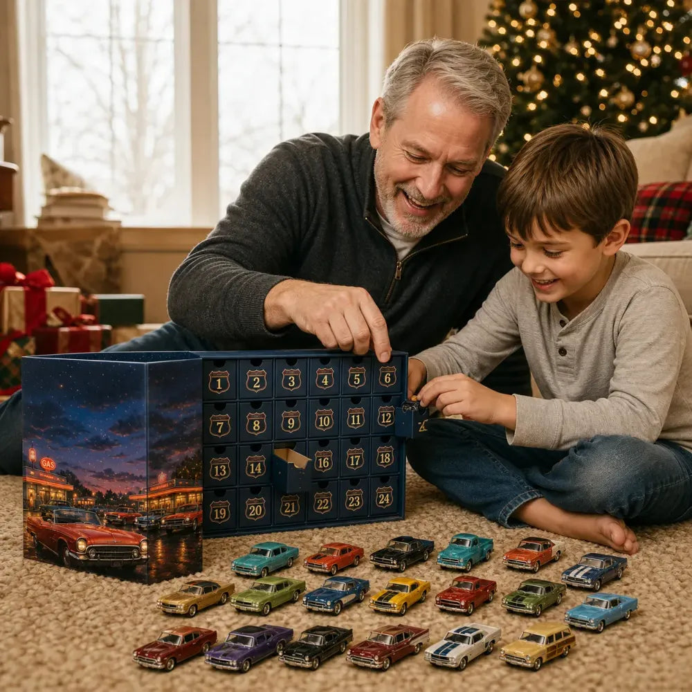 😍🚗 Calendrier de l'Avent « 24 jours de voitures américaines classiques » – 24 pièces de collection pour les passionnés d'automobiles