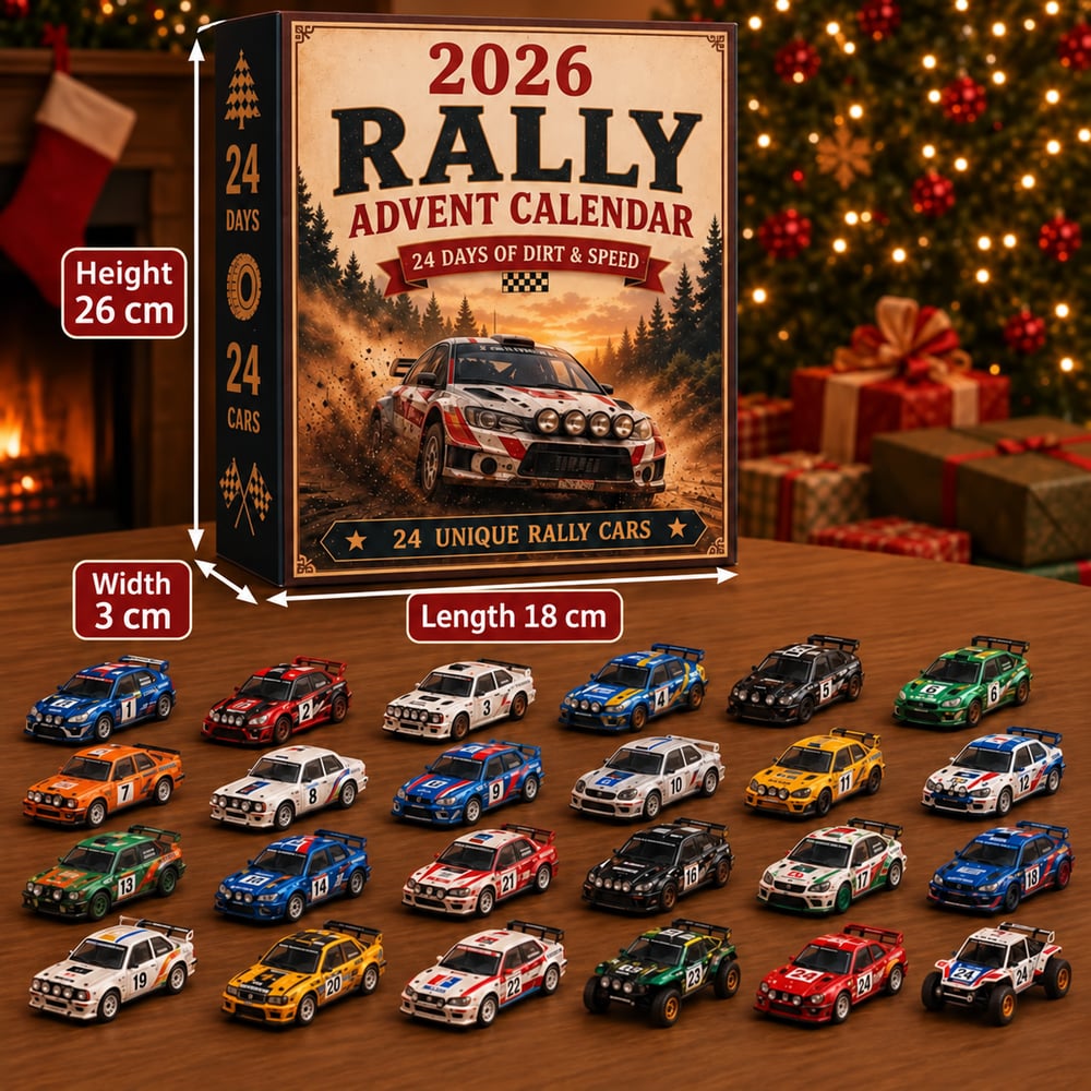 🏎️ Calendrier de l'Avent Rallye de Noël 2026 – 24 jours de vitesse et de suspense, 24 voitures de rallye à collectionner (modèles 2D)