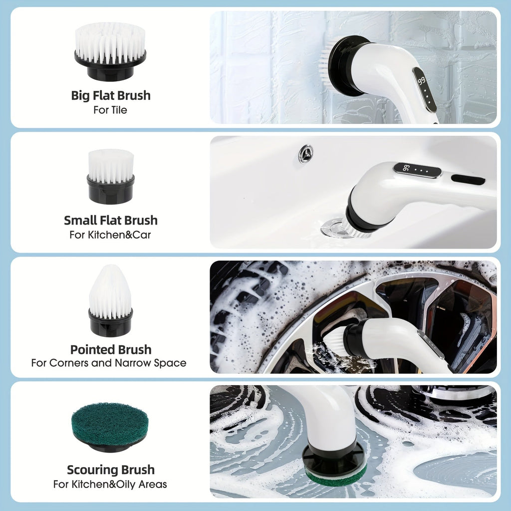 SparkClean - Kit de brosses électriques 9-en-1 pour le nettoyage à domicile et automobile