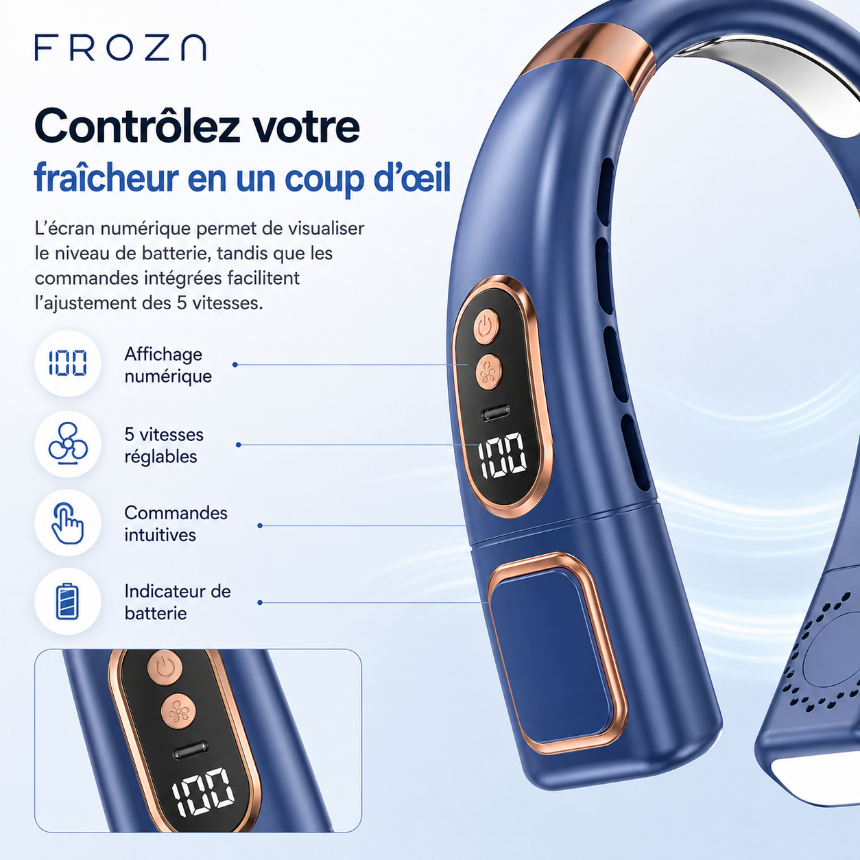 Froza – Ventilateur de Cou Numérique à Refroidissement 360°