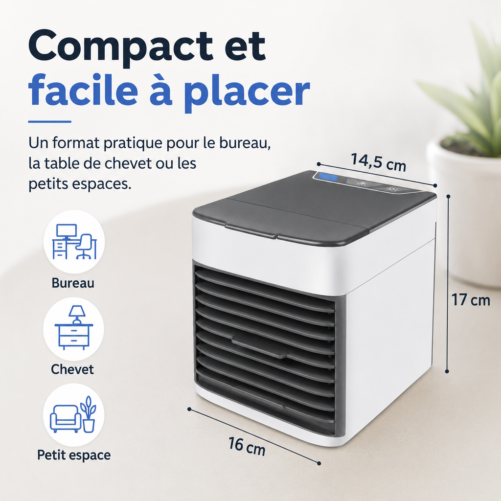 Refroidisseur d'air 3-en-1 avec ventilateur, humidificateur et purificateur d'air – Portable, silencieux et avec lampe de nuit LED