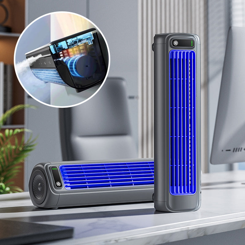 Coolira Appareil de Climatisation Mobile | Ventilateur 3-en-1 & Montage Mural | Batterie de 12 Heures | Compact & Sans Fil