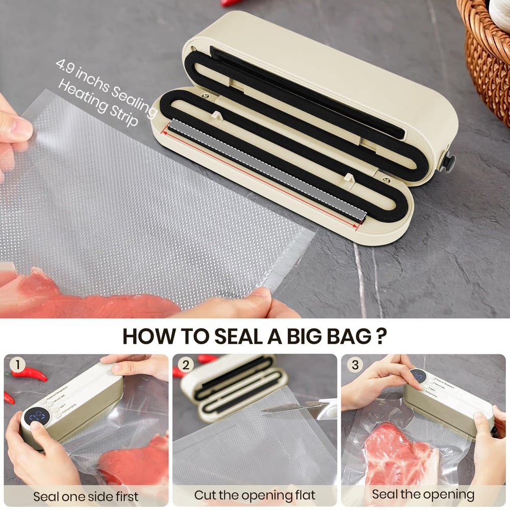 Scelleur de Vide Mini Sans Fil 3-en-1 - Gardez les Aliments Frais et Plus