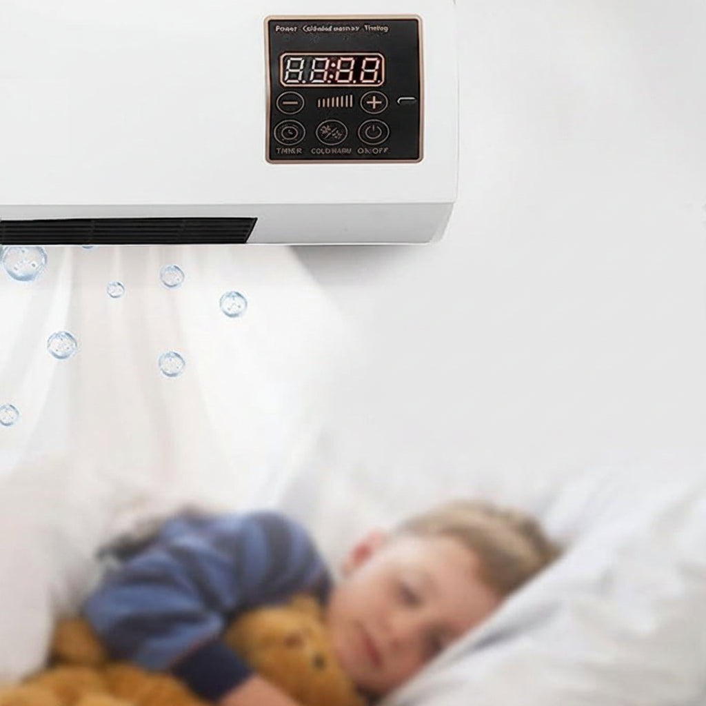 Wandairco Chambre 4-en-1 Refroidir Chauffer Ventiler Déshumidifier Affichage LCD Télécommande Minuteur 8 Heures Montage Mural Silencieux | Sansoti