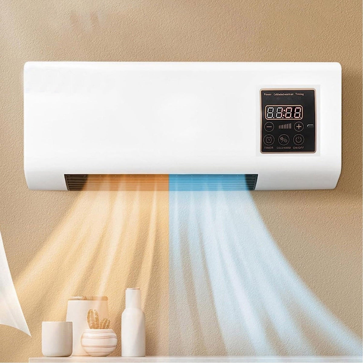 Wandairco Chambre 4-en-1 Refroidir Chauffer Ventiler Déshumidifier Affichage LCD Télécommande Minuteur 8 Heures Montage Mural Silencieux | Sansoti