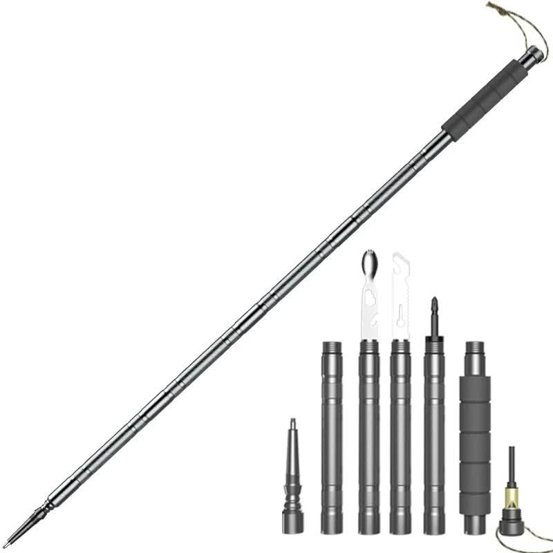 Équipement d'Aventure | Bâton de Randonnée Tactique avec Fonctionnalité Multi-Outils | Léger et Durable pour la Préparation en Plein Air