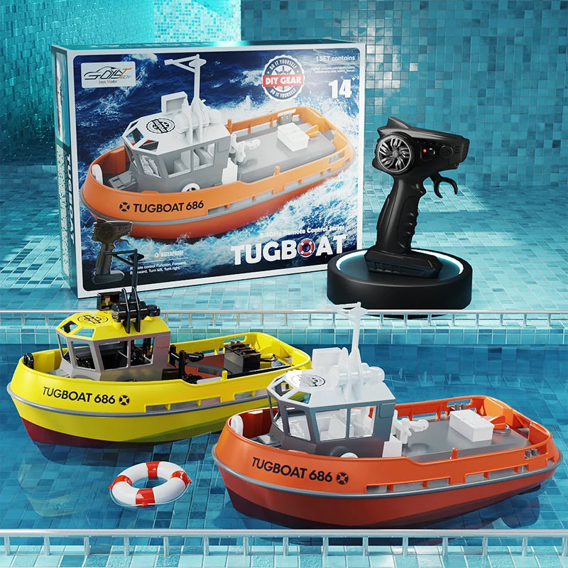 Tugboat Aventure | Bateau RC avec Double Moteurs et Contrôle à Longue Portée | Design Durable pour des Jeux Aquatiques Palpitants