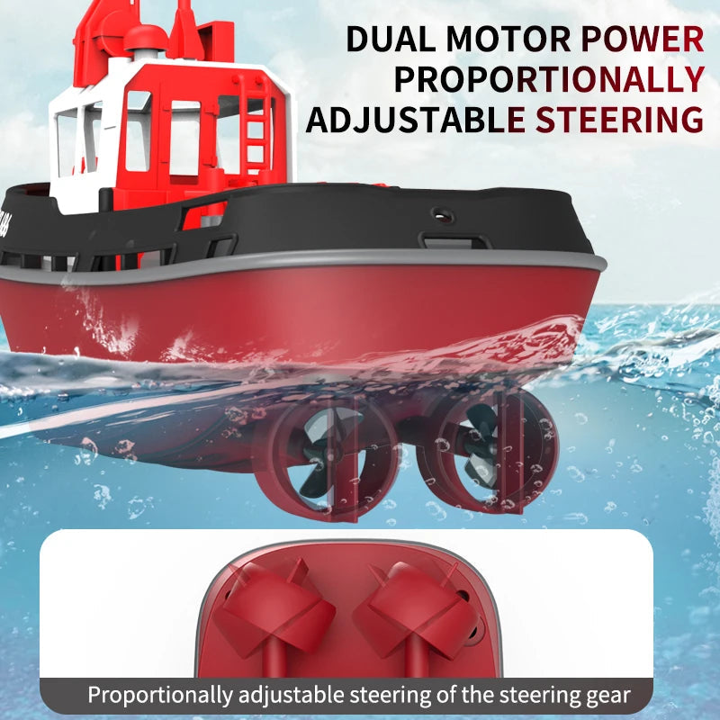 Tugboat Aventure | Bateau RC avec Double Moteurs et Contrôle à Longue Portée | Design Durable pour des Jeux Aquatiques Palpitants