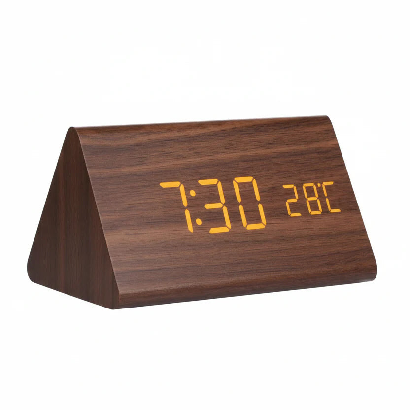 Réveil Futura en Bois LED avec Trois Alarmes Affichage de Température Luminosité Réglable