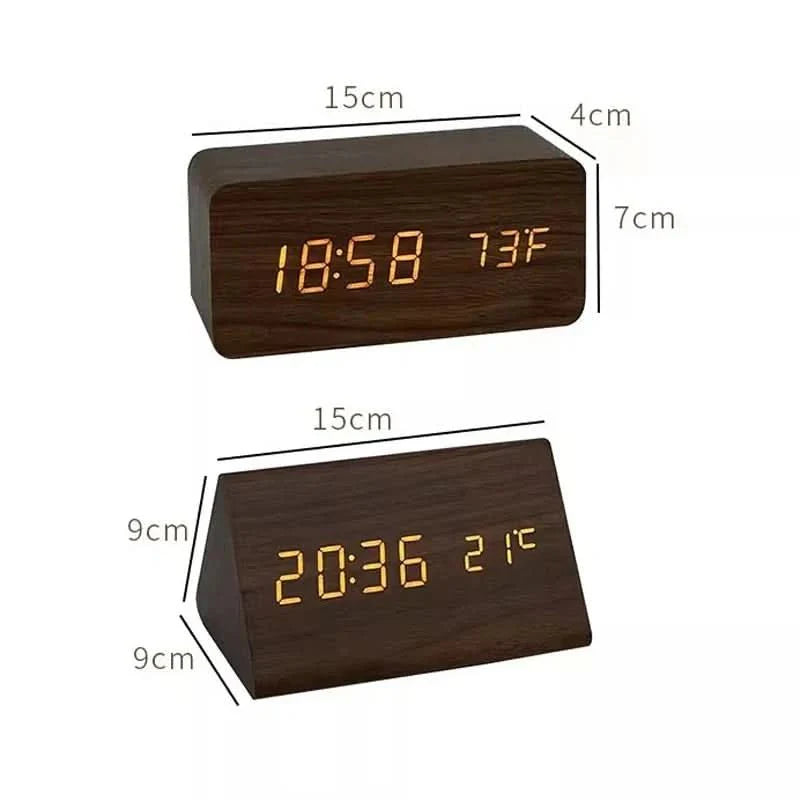 Réveil Futura en Bois LED avec Trois Alarmes Affichage de Température Luminosité Réglable