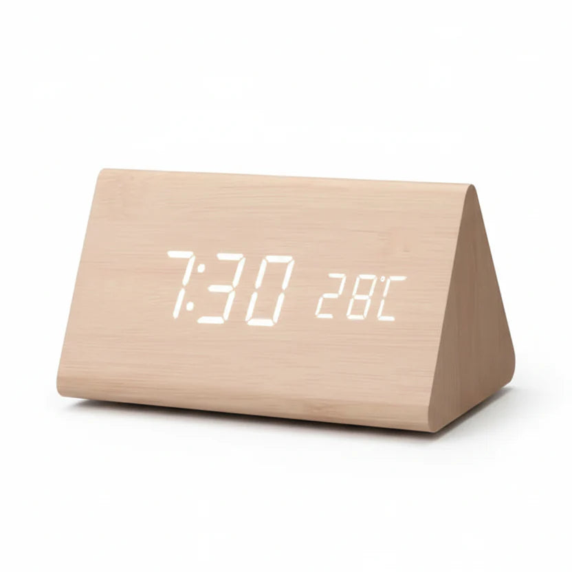 Réveil Futura en Bois LED avec Trois Alarmes Affichage de Température Luminosité Réglable