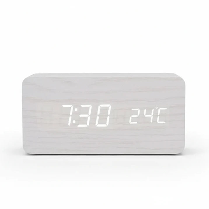 Réveil Futura en Bois LED avec Trois Alarmes Affichage de Température Luminosité Réglable