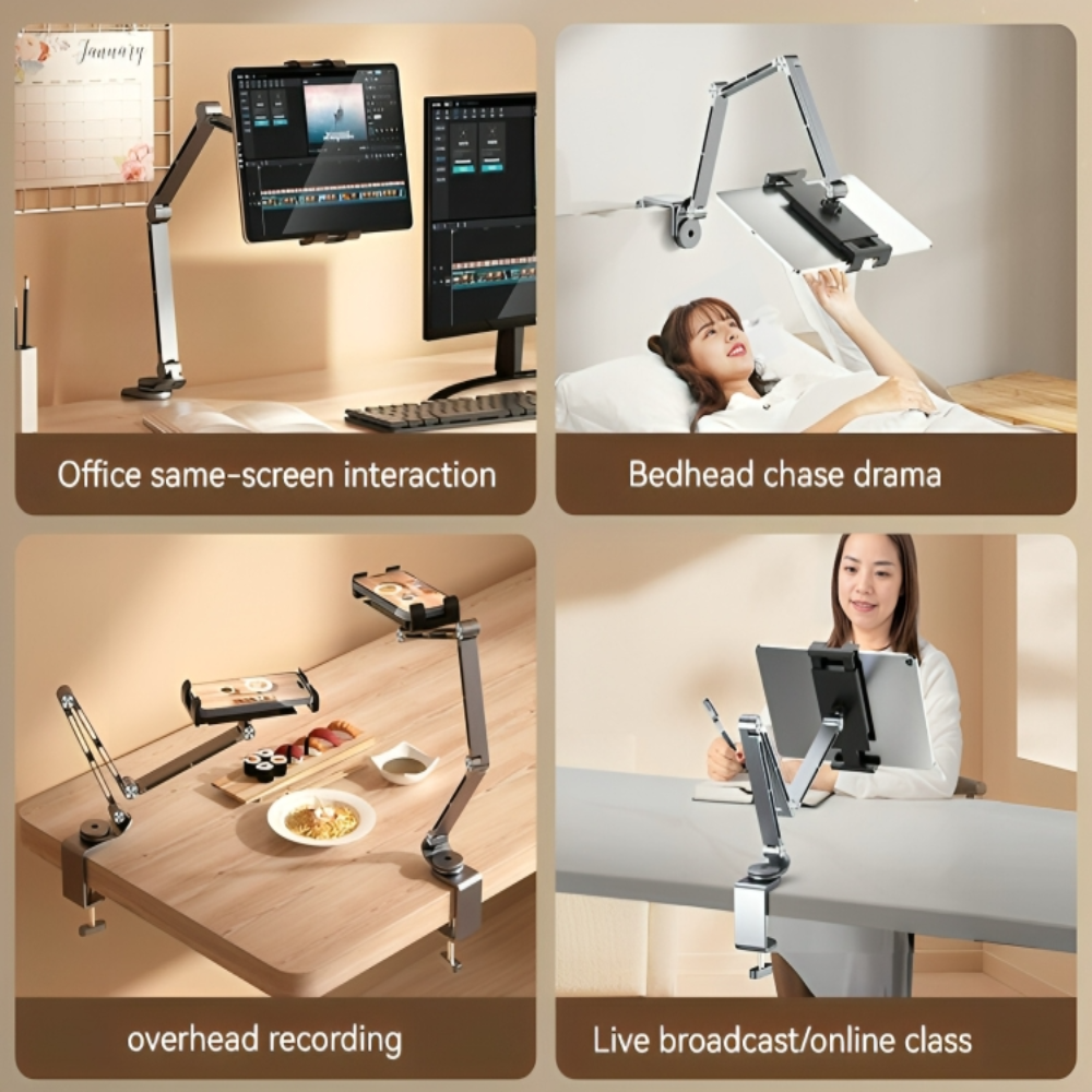 Support Ajustable en Aluminium 360° ElevatePro pour Tablettes et Téléphones