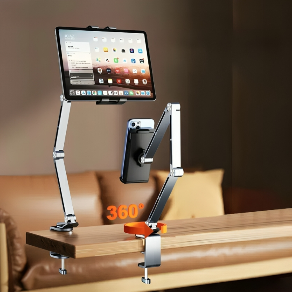 Support Ajustable en Aluminium 360° ElevatePro pour Tablettes et Téléphones