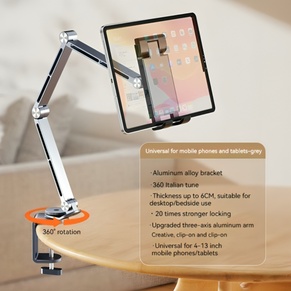 Support Ajustable en Aluminium 360° ElevatePro pour Tablettes et Téléphones
