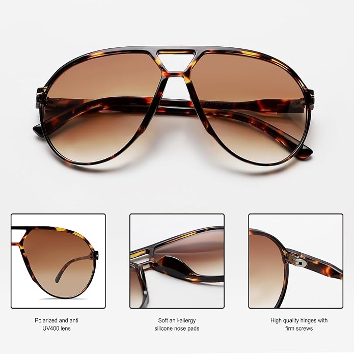 Amara | Lunettes de soleil aviateur rétro surdimensionnées avec protection UV400 | Design unisexe pour un style intemporel