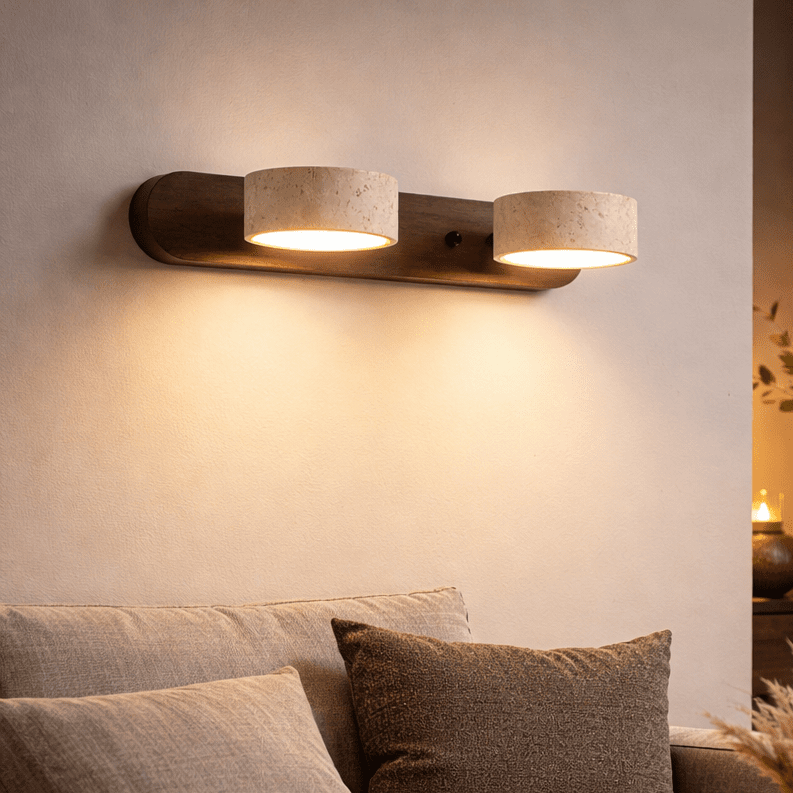 LuxeGlow - Applique murale LED contemporaine en pierre naturelle et bois