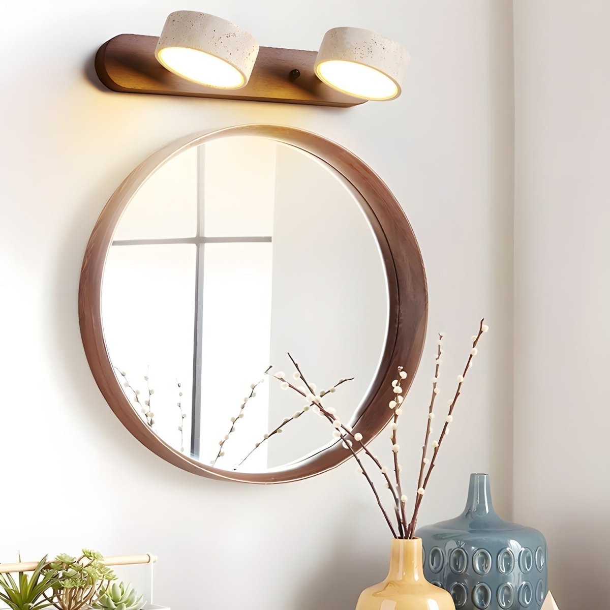LuxeGlow - Applique murale LED contemporaine en pierre naturelle et bois