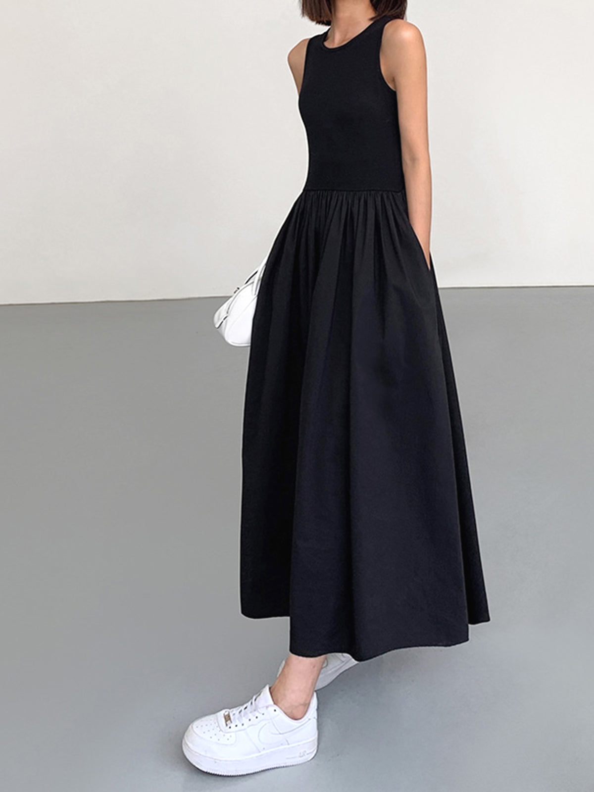 Robe Longue à Col Rond de Loisirs